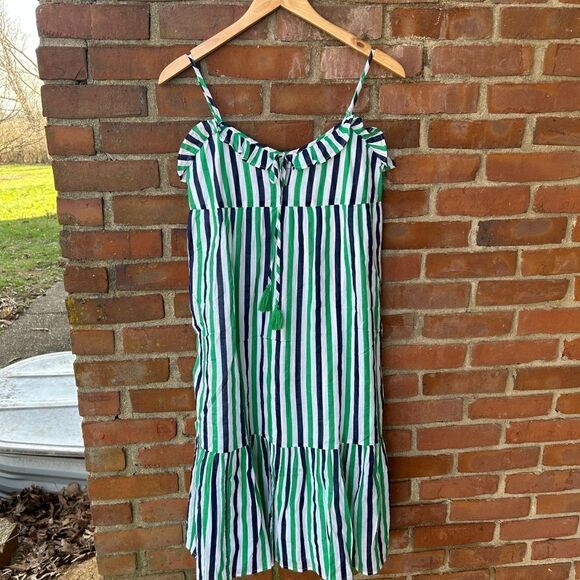 J. Crew Factory Striped Ruffled Tiered Cover Up Dress - Picture 2 of 8